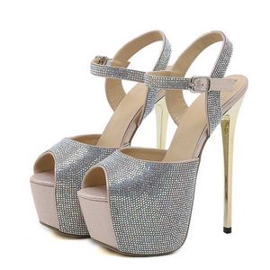 Scarpe eleganti liyke 2024 Nuova punta sexy di punta 16 cm Extreme heels a strisce canna da ballo di canna cristallo di strass cinguali della caviglia Piattaforma Sandalo H240409 Rjul