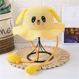 Cappello da sole per bambini Summer Cute e divertente Cappello di paglia di coniglio AB120 che può muovere le orecchie