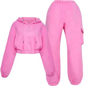 Autumn 2023 New Streetwear Bodysuit Tracksuits Pink Terry Toweling Vest Short Sweatshirt Pants 4 Two Piece Set for Woman