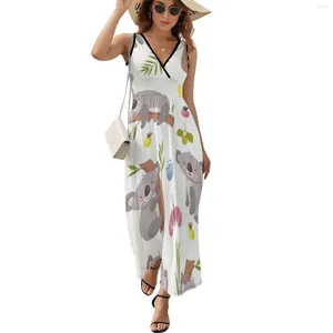 Abiti casual Cute Koala Pattern Dress Sexy Maxi Bohemia Design a vita alta Long High Design