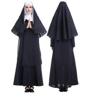 S-xxl Mulheres adultas Missionárias Sister Nun Figurino Cabeça de Cabeça para Party Cosplay Stage Performance Halloween 240325