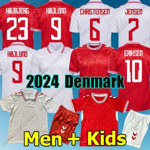 2024 Jerseys de futebol da Dinamarca Hojlund 24 25 Euro Eriksen Home Red Kjaer Hojbjerg Christensen Braithwaite Dinamarca camisas de futebol Kit Vintage Kids Trikot Jerseys