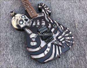 Hembry Hand Carved J Frog George Lynch Skull Bones Electric Guitar Floyd Rose Tremolo Rosewood Fingerboard Black Hardware3195062