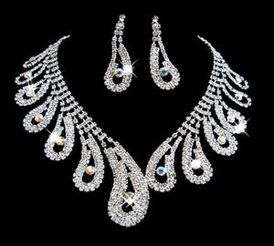 Modes strass brud smycken sätter silver kristaller bröllop halsband och örhängen för brud prom aftonparty accessoarer2722329