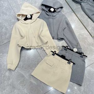 Designer women's Two Piece Dress Sets Early spring new high end casual and age reducing embroidered hoodie with a half skirt set skirt