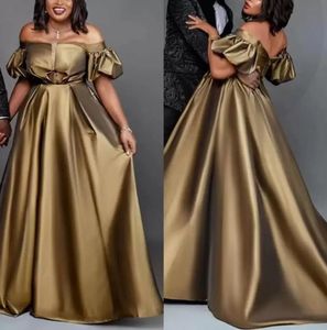 2022 New Year039s Plus Size Satin ALine Evening Dresses Off Shoulder Pleats Short Sleeves Floor Length Party Gowns Zipper Back4433057