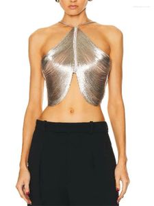 Tank da donna Sexy Metallic Off Spalla Halter Crop Tops Donne senza maniche senza maniche Sleeveless 2024 Fashion Lady Party Club Boloses