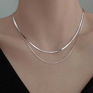 Pendanthalsband 2023 S925 Silver Double Layer Box Chain Snake Kravik Chain Halsband Kvinnor Fashion Hip Hop Retro Unik design utredande juvelryq