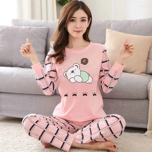 Hemkläder 2024 Kvinnor Fashion Pyjamas Set RN-9 Autumn Winter Long Sleeve Print Söt Sleepwear Girl Pijamas Mujer Leisure Student Pajama