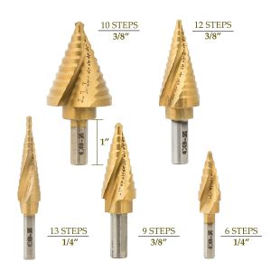 6pcs 1/4 de 3/8 polegadas HSS Grea reta etapa Bit Bit Titanium revestido a madeira Furador de fura de metal Ferramentas de perfuração Conjunto de perfuração Bit Bit