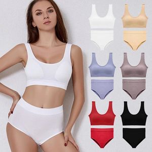 Bras sätter sexiga sömlösa toppar sätter höga midja trosor Kvinnor mjuk trådlös underkläder kostym vadderad push up backless bralette underkläder