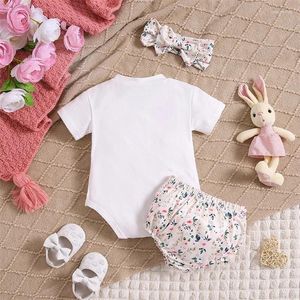 Kleidungssets geboren Baby Girl Ostern Outfit Kurzarm Buchstaben Druck Strampler Bodysuit Shorts Stirnband Sommerkleidung Set