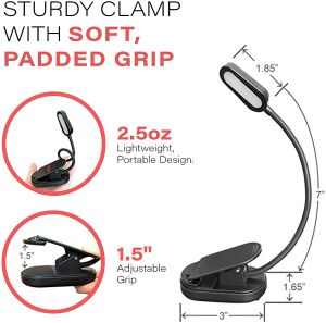 USB LED Book Light with Amber Bulb Light Blocking Ramp-on Flexible 7 LED Reader Lamp for Travel Sleep Aid