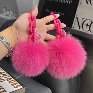 Chave de carros de carros -de -rosa choque Pumpchain Big Pom Pom Ball Ball Charm Luxury Girls Keyring Fur Pingente Gifts for Girlfor