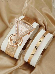 Wristwatches Simple and Personalized Light Luxury Womens Quartz +3 Piece Jewelry Set240409