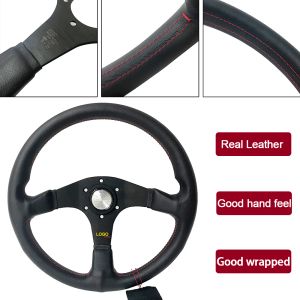 Italienstil T14 Tuner Real Lederlenkrad 14 -Zoll 350 mm Universalauto Motorsport für Momo -Knopf