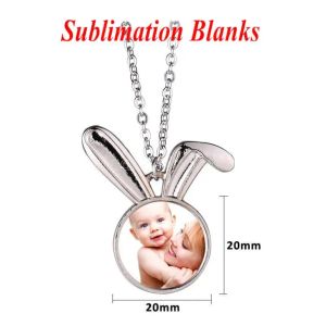 Sublimaton Hot European 및 American Jewelry Chain Party 호의 부활절 블랭크 열전달 금속 토끼 펜던트 라운드 목걸이 0409