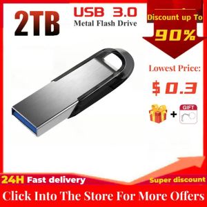 2TB USB Flash Drives 1TB 512GB Metal Real Capacity Memory Stick High Speed ​​Memory Black Gift Storage U Disk för PC