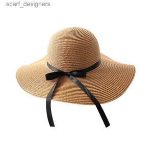 Cappelli a bordo larghi cappelli a secchio Donne Donne estate pieghevole gocce pieghevole paglia da sole grande brim -brim hat casual beach block block block protection nastro berretto a filo a45 y240409