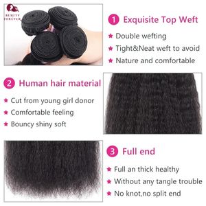 Beauty Forever Mongolian Kinky Straight Bundles Thick Hair End Doulble Weft Natural Kinky Straight Virgin Human Hair Bundles