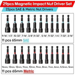 SHALL 29PCS Magnetic Nut Driver Set Metric & SAE Impact Drill Driver Bit Set 1/4" Screwdriver Bits Impact Socket Adapters