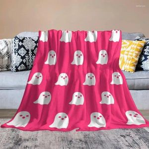 Blankets Halloween Pink Ghost Blanket Plush Throw Reversible Cozy Flannel Couch Living Room Bed