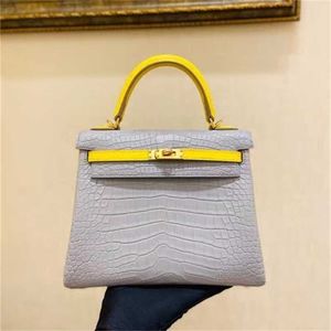 Handbag Crocodile Leather 7a kvalitet äkta handswen 25cm äkta totes riktiga matt märke anpassade färg vax stitchx6b