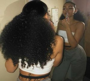 100 Brazylijski naturalny klip do włosów w ludzkich kucykach przedłużanie włosów Kinky Curly Sznurka Ponytail Afro Kinky Curly Pony Tails 1202278425