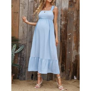 Ammande moderskapsklänningar Kläder Ruffles Sundress för gravid Kvinnor Elegant graviditet ButterflyKnot Dress 240326