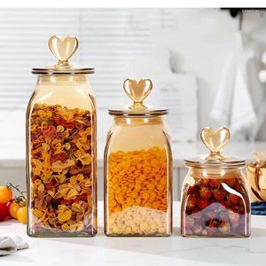 Storage Bottles Transparent Square Glass Candy Jar Sealed Bottle Household Kitchen Food With Lid Coffee Bean