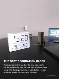 Biencore S68 магнитные цифровые будильники ЖК -дисплея Большой экраны отображают настольные часы термометр Монитор влажности настенные часы