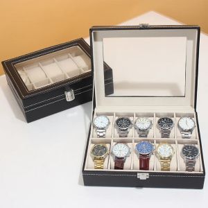 VANSIHO 4/5/6/10/12 Slots Luxury Pu Leather Watch Storage Box Flera rutnät Titta på förpackningspresentförpackning för män och kvinnor