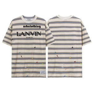 Lanvins T Shirt Summer Nowa modna marka Lanvi Langfan Speckle Stripe Dolna szyja T-shirt dla mężczyzn i kobiet pary tego samego krótkiego rękawa