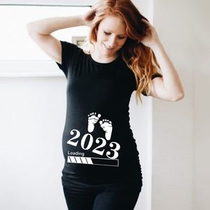 Bebek Yükleme 2023 Baskı Hamile Tişörtler Annelik Kısa Kollu T-Shirt Gebelik Duyuru Üstleri Yeni Anne Tshirts Giyim Tee