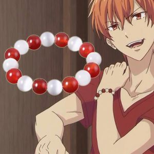 Ny anime frukt korg kyo sohma armband vit röd kristallpärlor armband pulsera för kvinnor män 1: 1 cosplay rekvisita smycken gåva