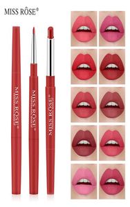 Miss Rose Double Head Matte Waterproof Lipstick Lip Liner 10 Färger för alternativ Automatisk rotation Multifunktion7260953