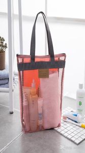 ポータブルメッシュ透明なトイレタリーハンドバッグ大容量化粧品オーガナイザーバッグ屋外旅行ビーチバッグメイクアップトートバッグ