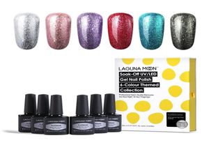 Lagunamoon 6pcskit Gel Dail Polish شبه دائمة UV LED مصباح المينا ورنيش الطلاء العلوي معطف 2pcs مجموعة gellak gel nails8682307