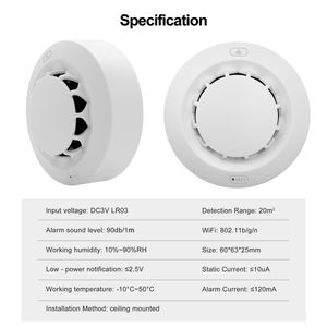 GIRIER Tuya Wifi Smart Smoke Fire Alarm Detector Sensor with Battery Powered Works with Smart Life App No Hub Required