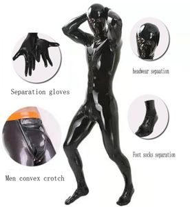 Catsuit Costumes 4 -częściowe zestawy seksowne błyszczące body mężczyźni pełne ciało na ciele pu lateks u wyposażenie torebka catsuit seksowna bielizna ciasna noszenie gejów 5056545