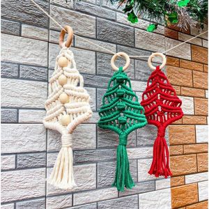 3つの常緑樹マクラメガーランドクリスマスノルディック装飾手作りクリスマスホリデーウォールハンギングギフトのタペストリーセット