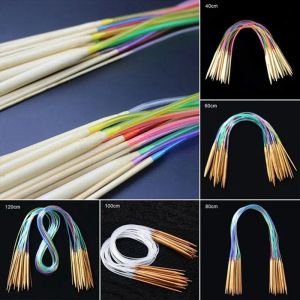 18Pcs/Set Circular Knitting Needles Set DIY Double Cusp Crochet Hooks Set Soft Tube 100% Bamboo Circular Sewing Needles 40-120cm