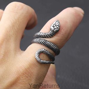 Vintage 14K White Gold Snake Ring for Men Women Cool Punk Gothic Ring Fashion Unisex Serpent Ring Wholesale Size 7-12