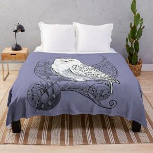 Owl Flannel Throw Blanket Hand Drawn Abstract Style King Full Size for Bed Sofa Couch Living Room Super Soft Lightweight