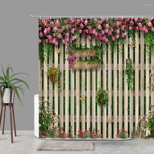 Shower Curtains Flower Leaves Fence Curtain Spring Green Leaf Bathroom Toilet Aesthetic Decorative Fabric Bathtub Screen