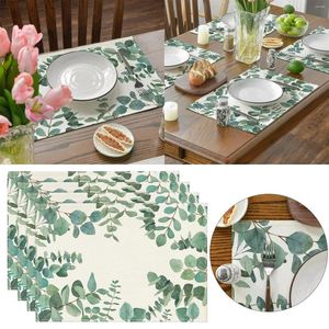 Table Mats 4Pcs Autumn Maple Printed Polyester Placemat Festive Setting Mat Dinner Plate Cup With Heat Insulation Clear Mate