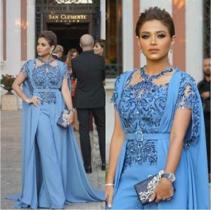 New Design Jumpsuits Evening Dresses With Wrap Zuhair Murad 2024 Saudi Arabic Beaded Applique Prom Gowns Long Party Suit