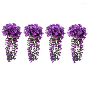 Decorative Flowers 4Pcs Hanging Plants Violet Garland Violets For Spring Summer Outdoor Garden Dark Purple