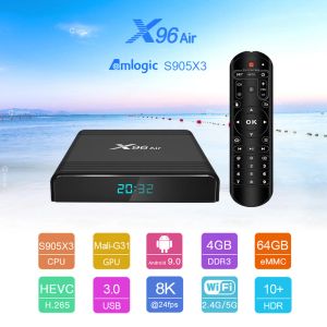 Box x96 Air Amlogic S905X3 Android 9.0 TV Box Assistant Assistant Quadcore 2/4GB 32/64GB WiFi 8K 24fps Google Play YouTube Player