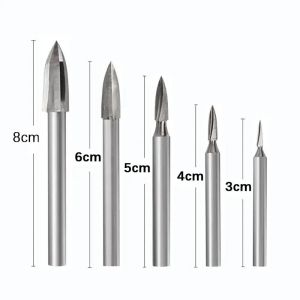 5Pcs Carving Drill Bit HSS Engraving Drill Bit Set Solid Carbide Root Milling Grinder Burr Precise Woodworking Grinding Tools